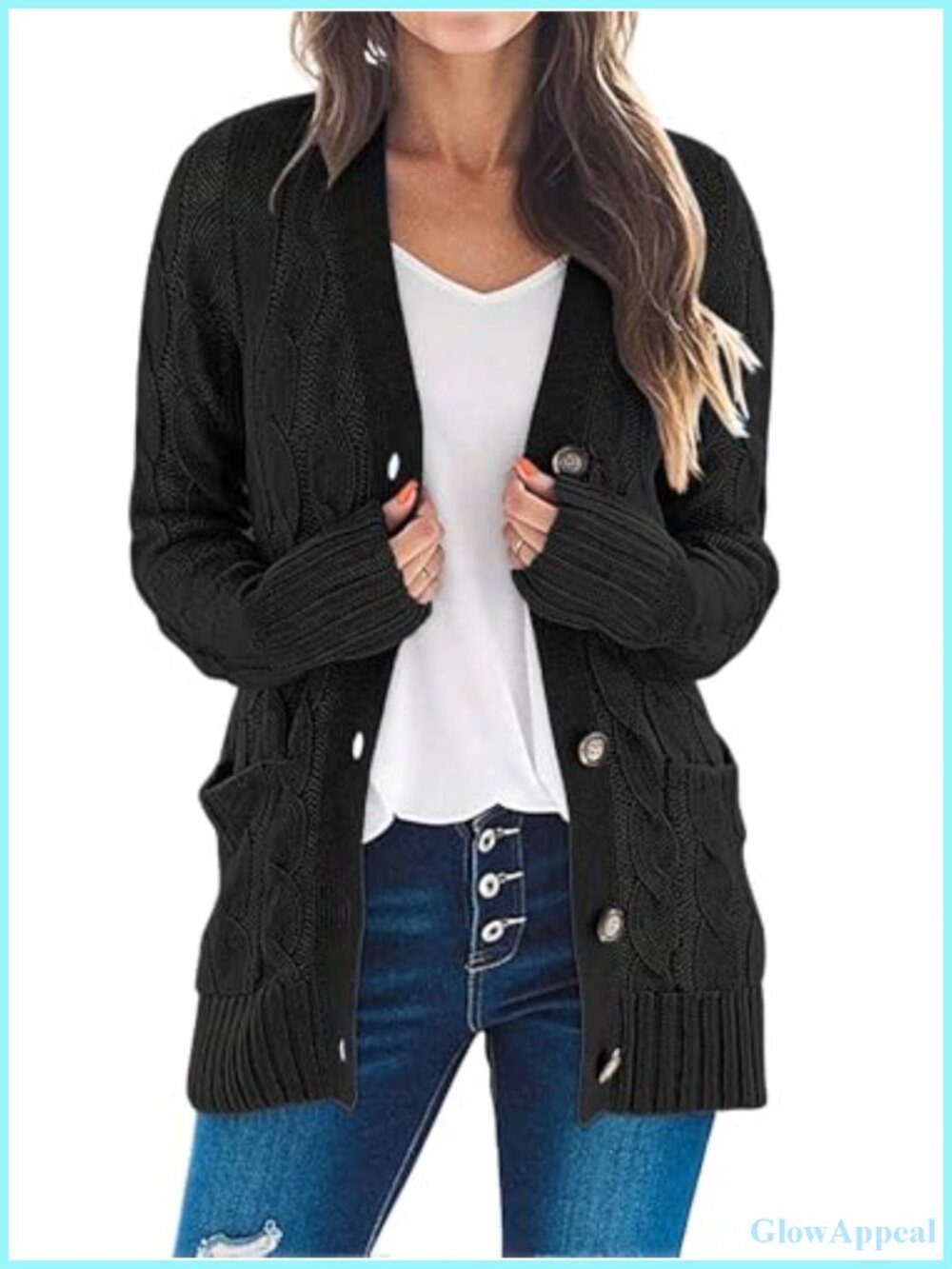 Women's Long Sleeve Cable Knit Cardigan Sweater, Acrylic Button Down, Cozy Layer